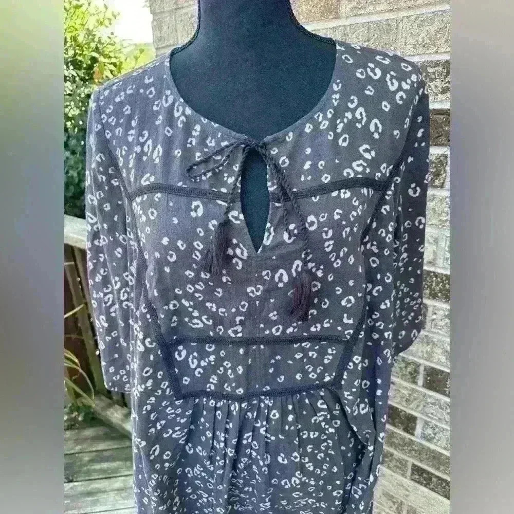 RYLLACE ANIMAL PRINT BOHO TASSEL TIE SHIFT DRESS PLUS SIZE 1X ❣️NEW - Picture 2 of 14
